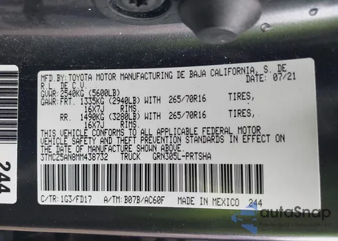 2021 Toyota Tacoma Trd Off-Road z USA, uszkodzony, nr VIN 3TMCZ5AN8MM438732